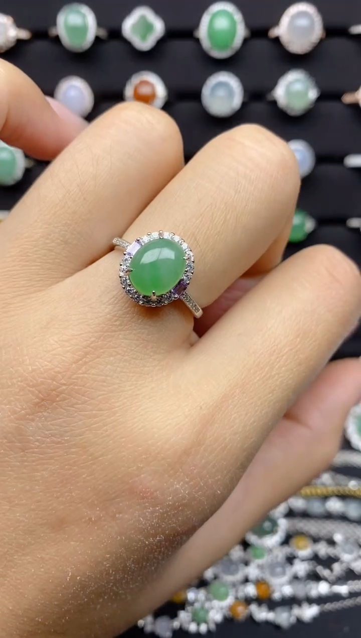 【闪购商品】翡翠戒指银S925镶嵌S925银镶嵌翡翠戒指