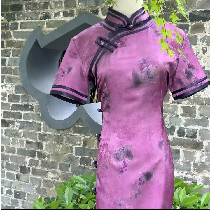 【  葡萄蔓影】新款中国风修身复古优雅大方长款旗袍