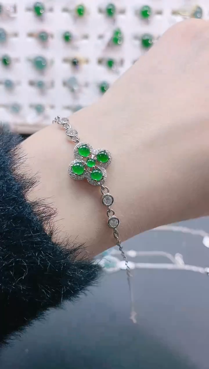 【闪购商品】翡翠手链银S925镶嵌天然翡翠
