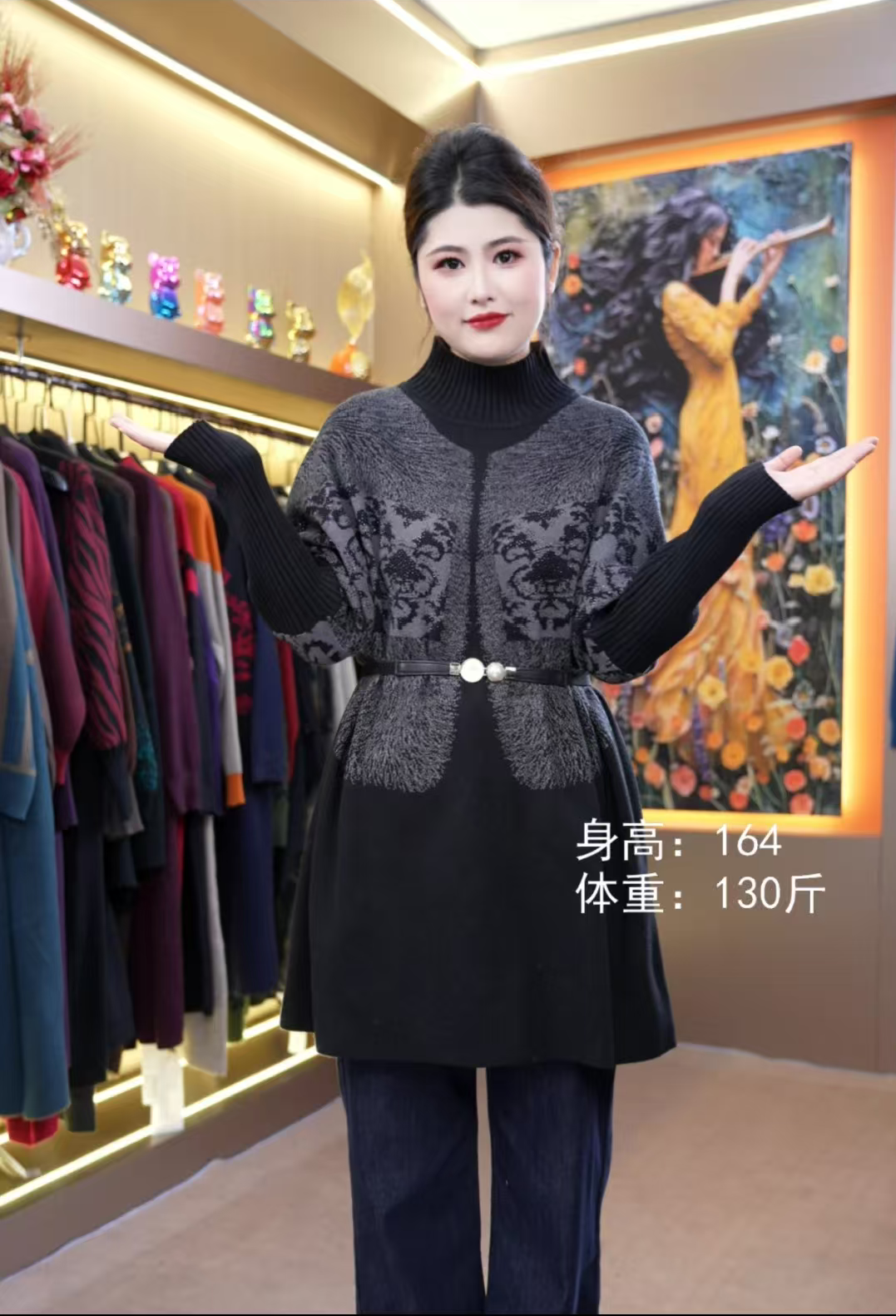 1323秋冬紫红款宽松大码遮肚显瘦长款连衣裙