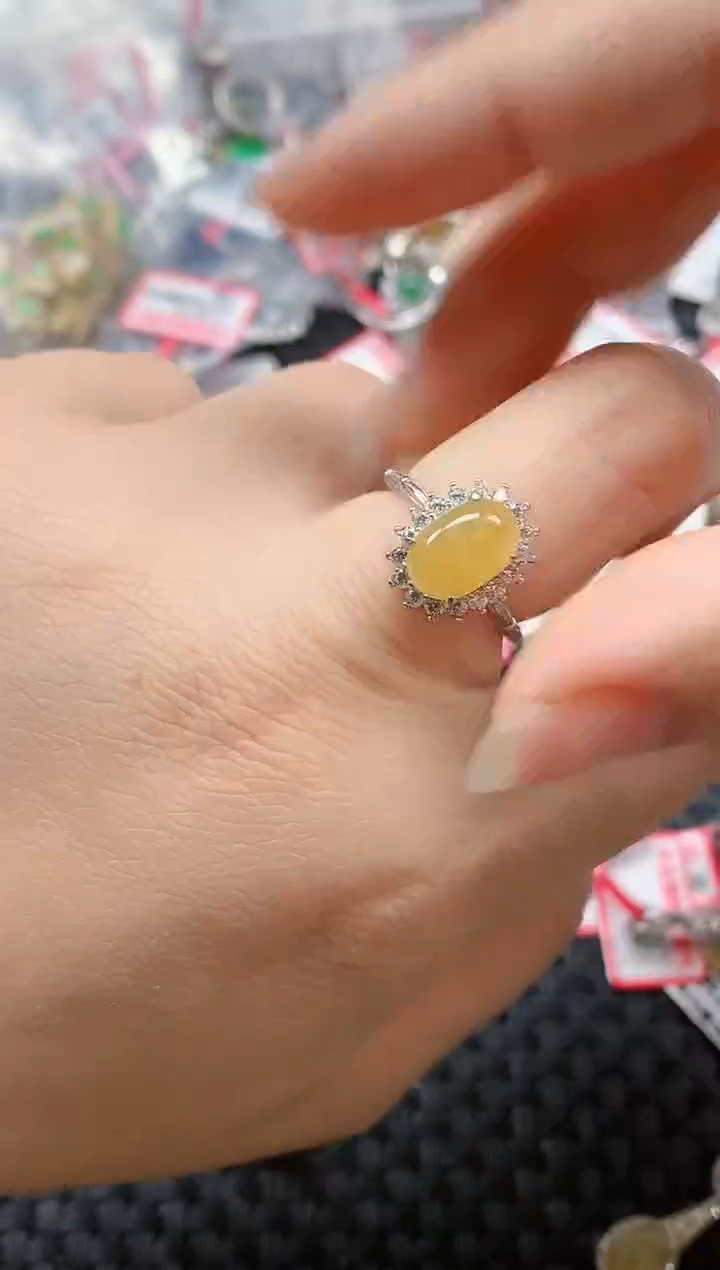 银S925镶嵌戒指翡翠天然A货缅甸翡翠