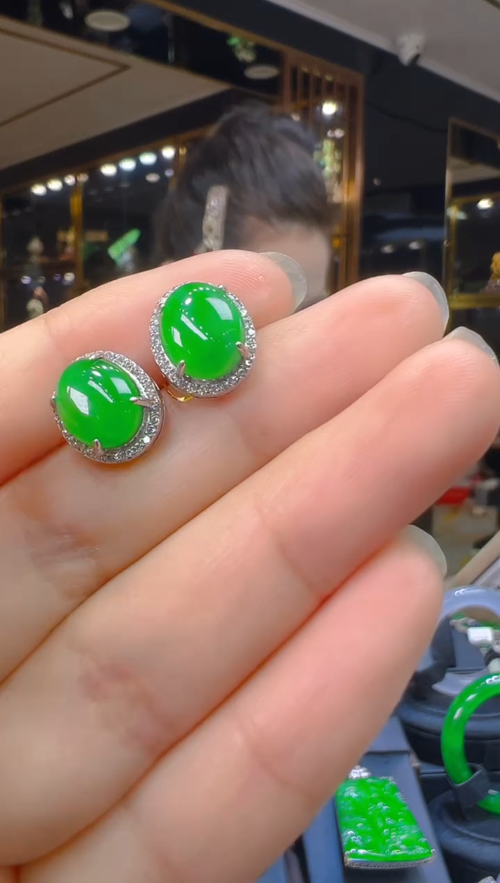 翡翠银S925镶嵌耳饰105（多样性发其一）