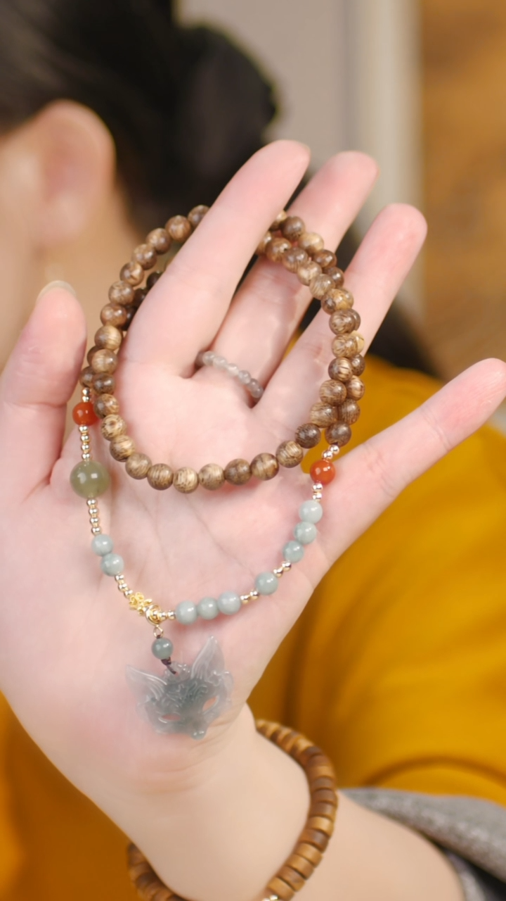 未镶嵌手串翡翠（白奇楠0.6锁骨链+翡翠凤九）