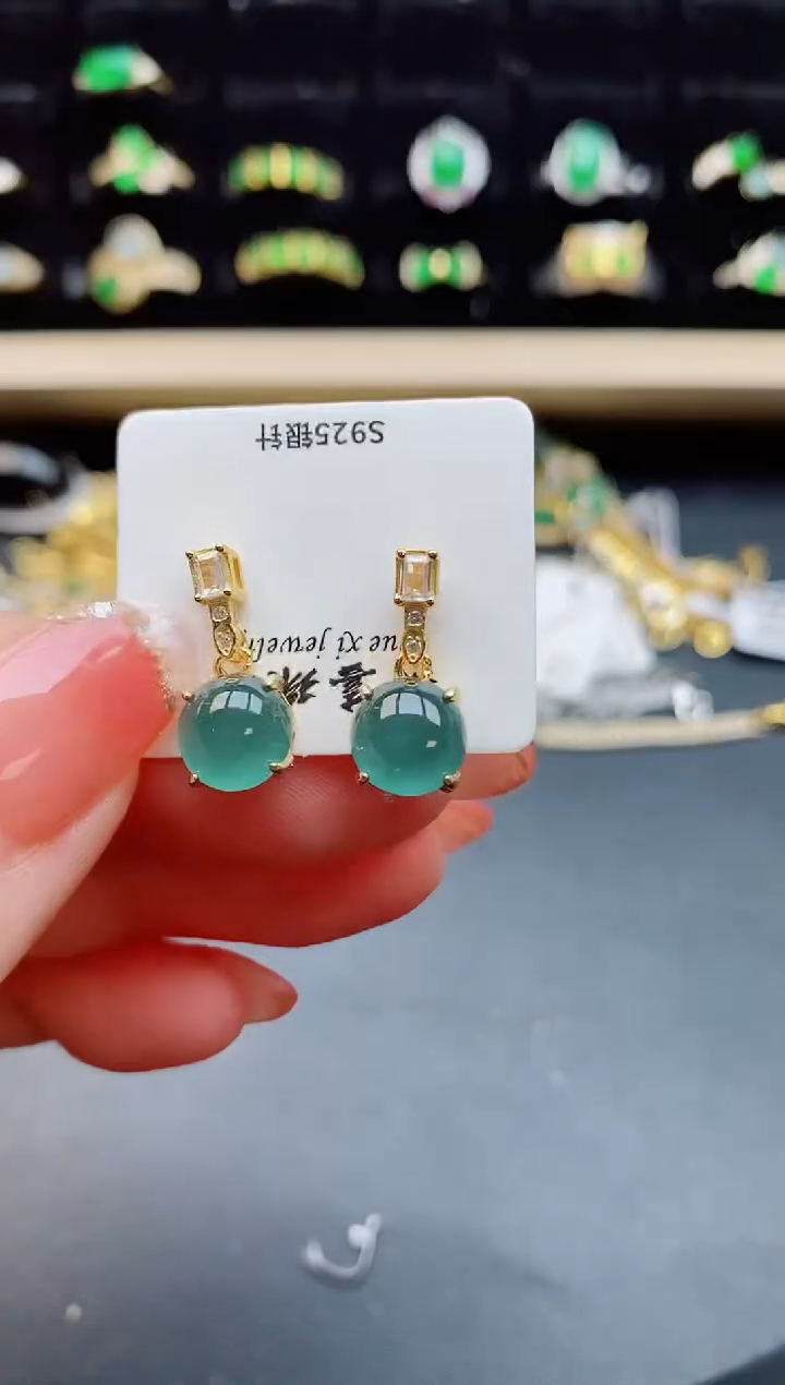 【闪购商品】翡翠耳饰银S925镶嵌12121