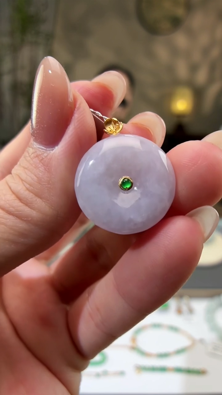 吊坠(不含链)18K金镶嵌翡翠平安扣