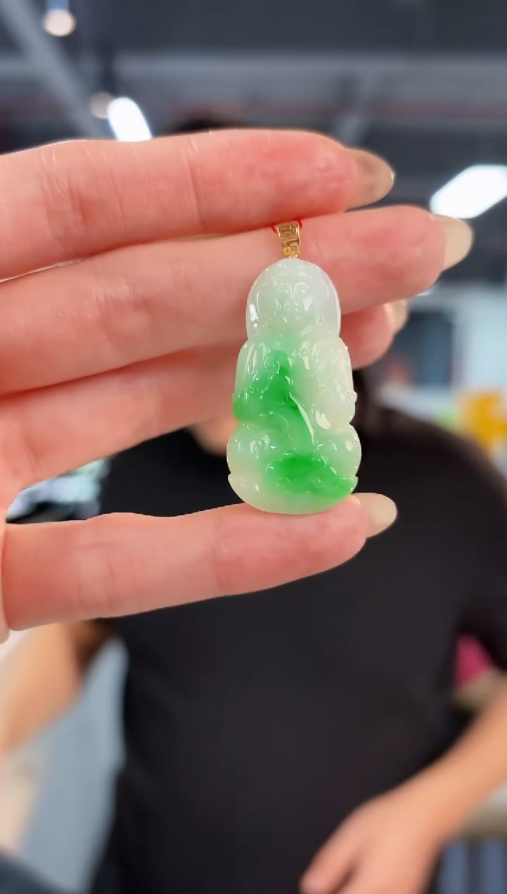 【闪购商品】翡翠吊坠(不含链)18K金镶嵌缅料A货/支持复检/一件