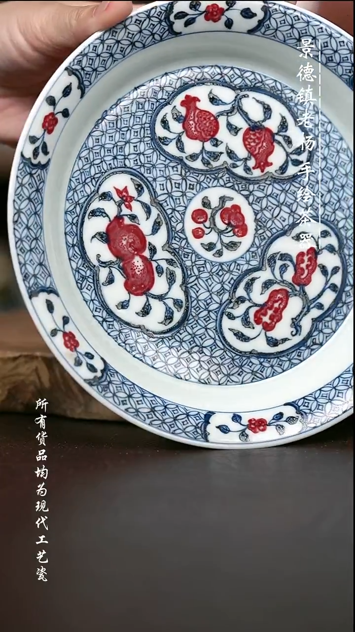 微瑕手绘高温现代瓷 气  三多马蹄壶承17.5CM