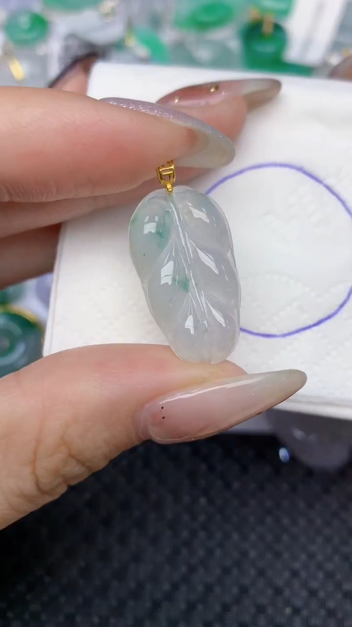 颈饰18K金镶嵌翡翠天然缅甸翡翠a货百元以上9元证书费自理
