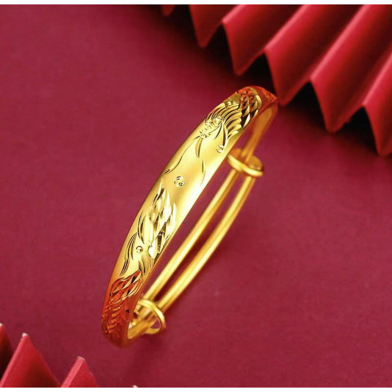 錾世金【 可可专属】黄色龙凤手镯推拉镯 时尚精品手镯