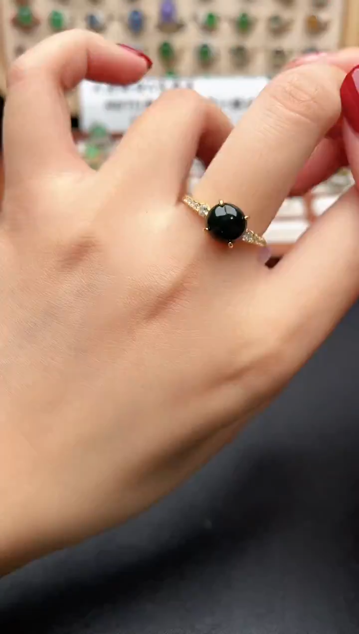 银S925镶嵌戒指翡翠一物一证一礼盒