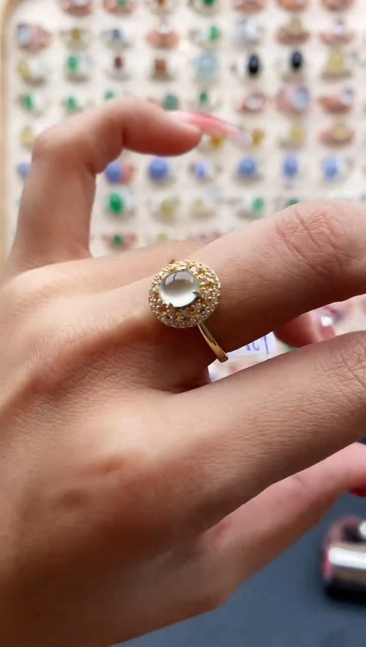 【闪购商品】翡翠戒指银S925镶嵌缅甸天然A货翡翠222 1+7