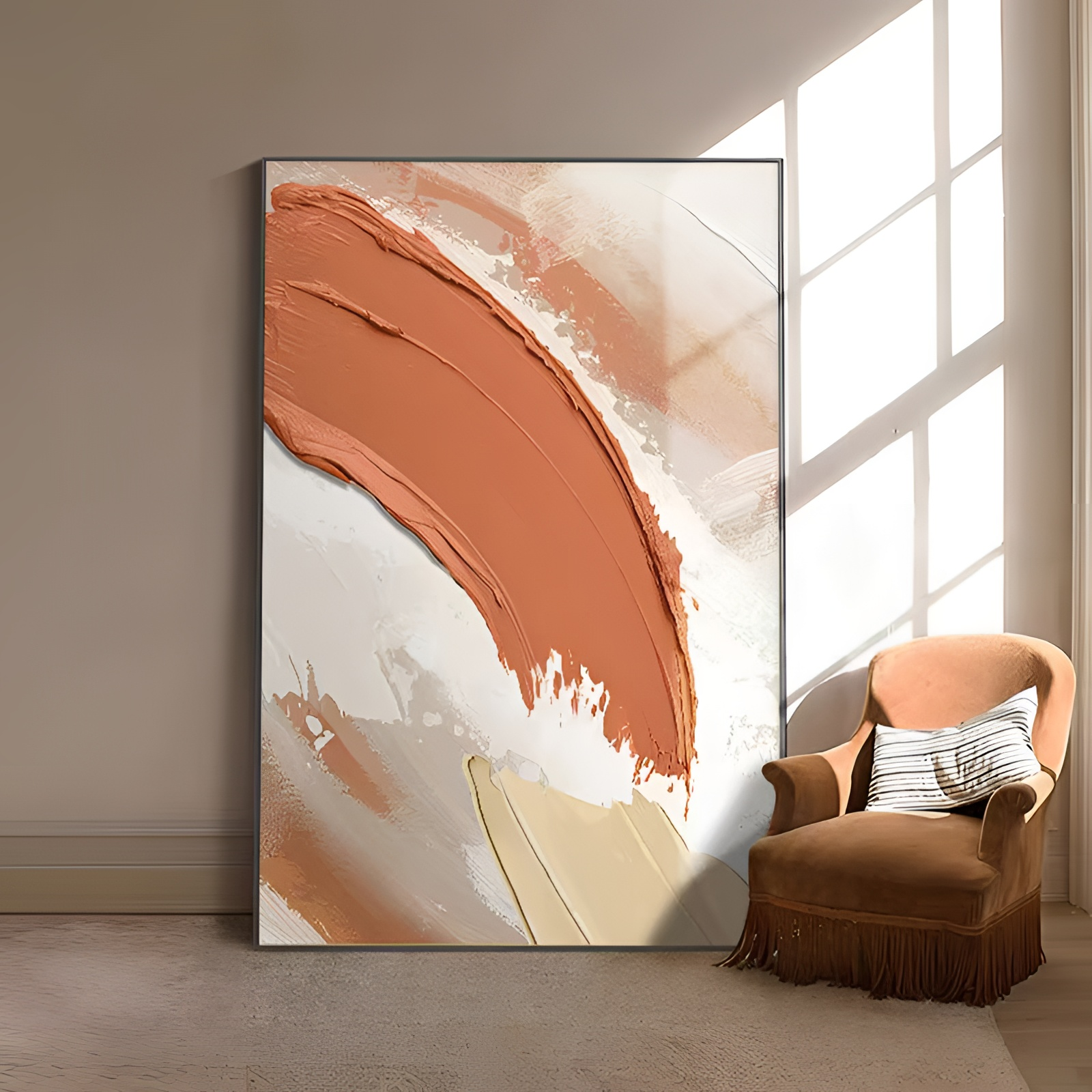 奶油色玄关装饰画抽象肌理极简风壁画现代轻奢客厅沙发落地砂岩画