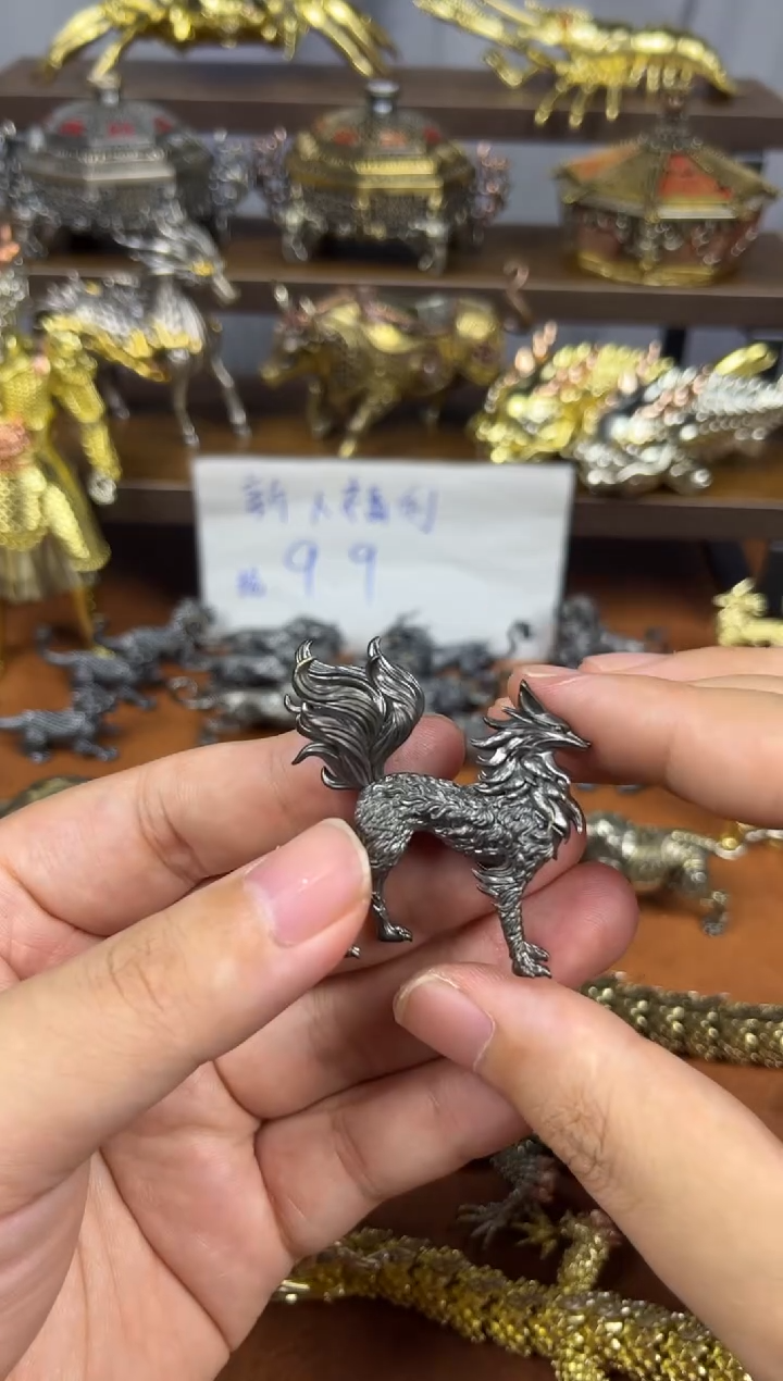 九尾狐黄铜摆件复古