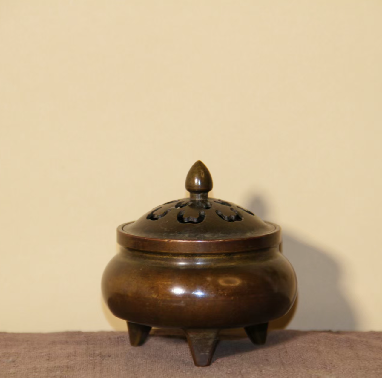 复古纯铜古风花盖线香熏香炉中国风迷你铜香炉紫铜色仿古宣德炉