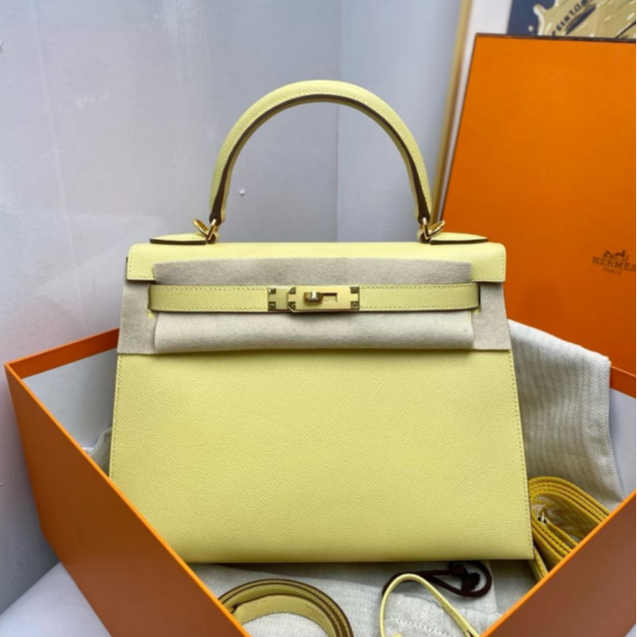 全新未使用 Hermes/爱马仕 小花6枫kelly28 小鸡黄 金扣ep皮Z刻包
