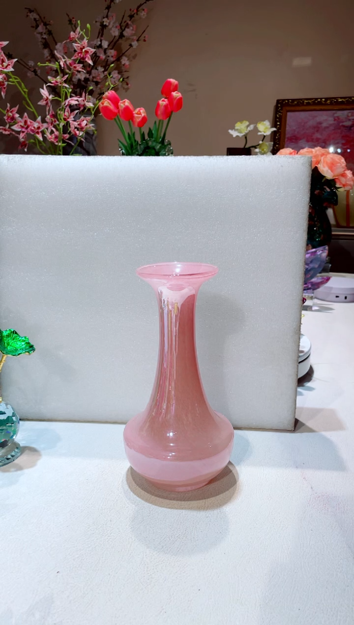 【闪购商品】琉璃手工艺品下肚粉色观音瓶   微瑕