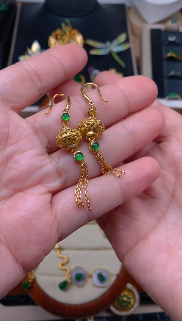 【闪购商品】翡翠耳饰银S925镶嵌耳坠