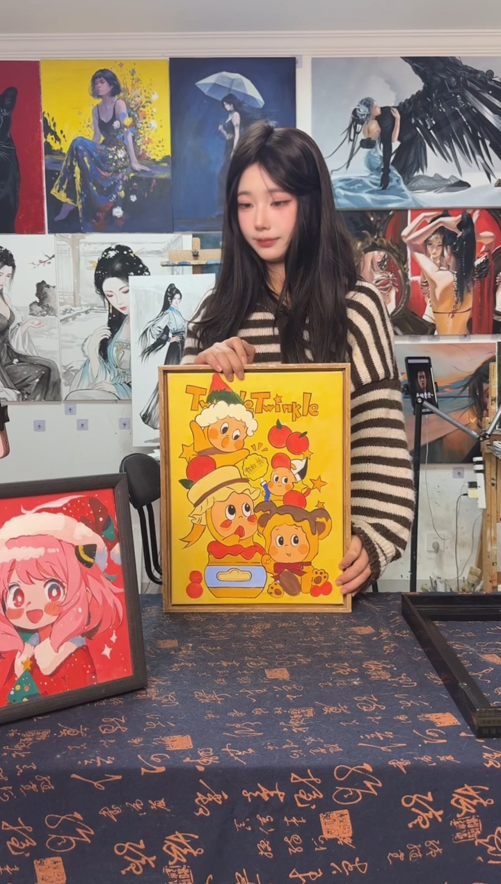 丙烯画张*圆星星人丙烯画y加框