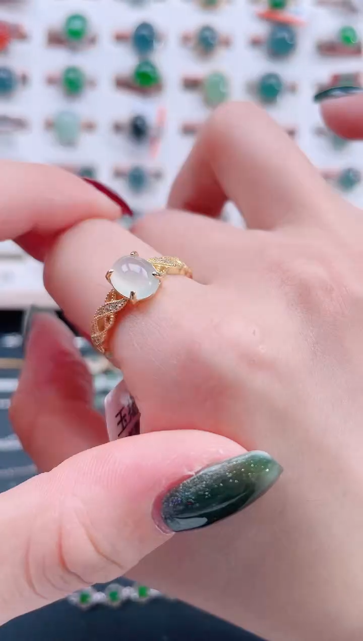 银S925镶嵌戒指翡翠天然翡翠