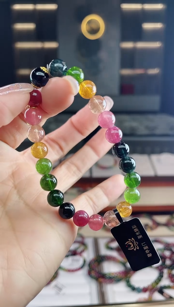 未镶嵌老矿碧玺彩虹单圈手串8mm+碧玺多样性发一条 T