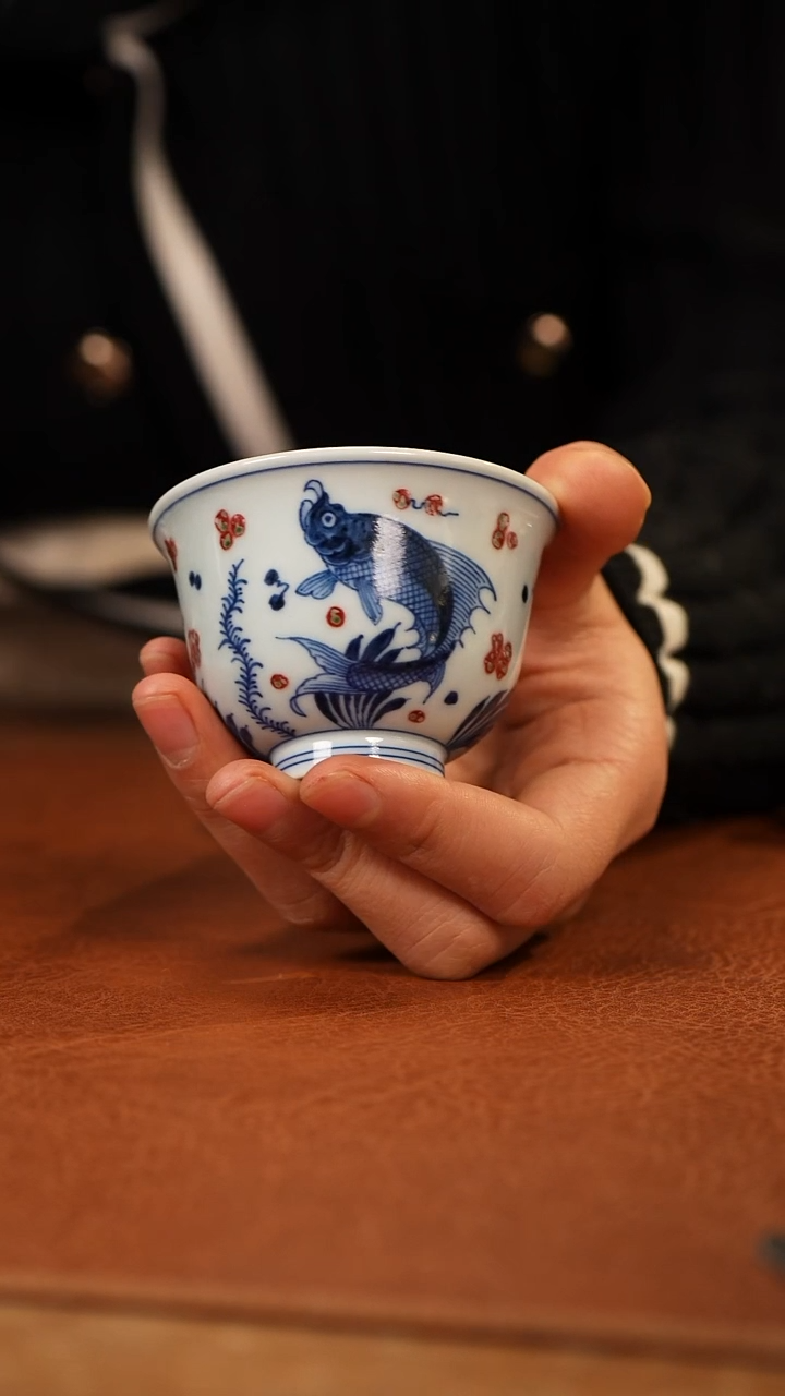 【闪购商品】杯和然釉里红鱼藻铃铛杯