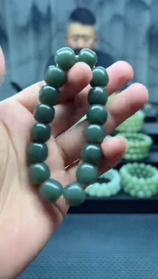 未镶嵌手串和田玉沙枣青老邢卡14纯天然拍一发一