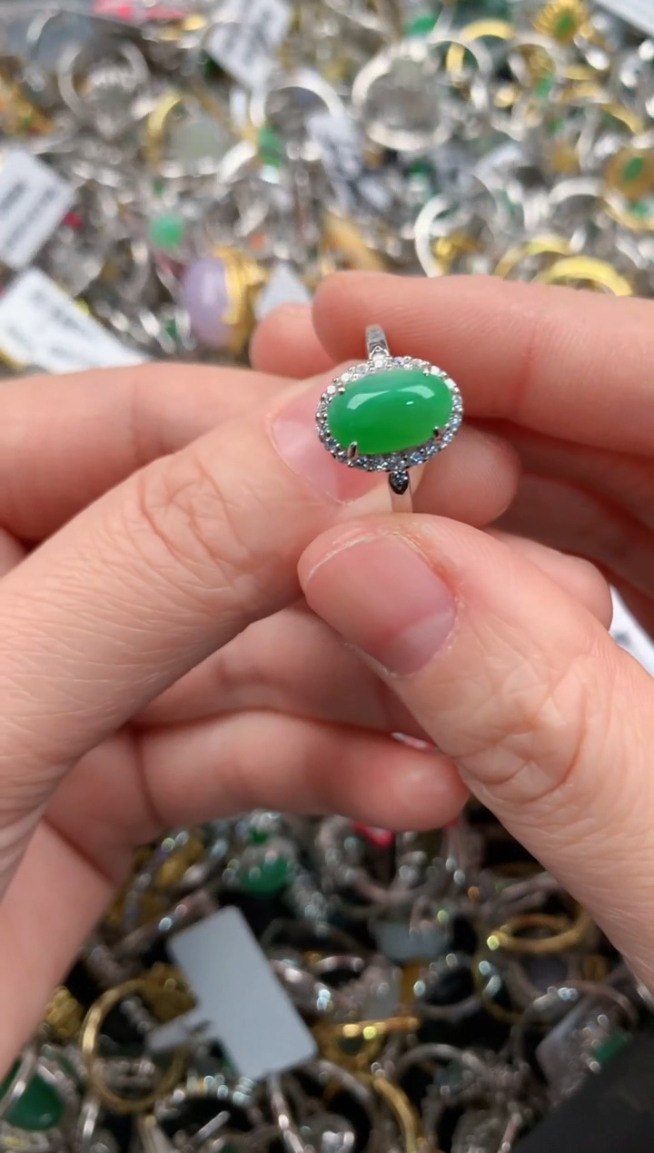 银S925镶嵌戒指翡翠555   2