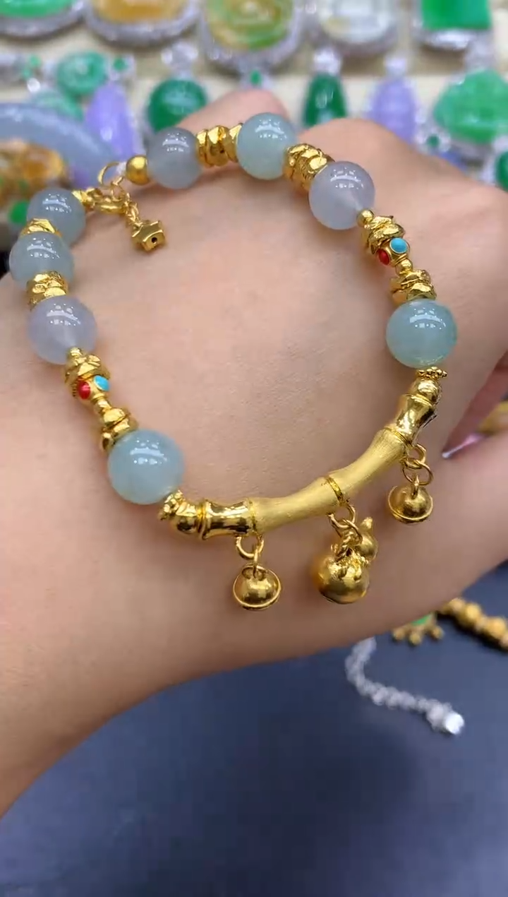 足金镶嵌手链翡翠412-中国好珍宝