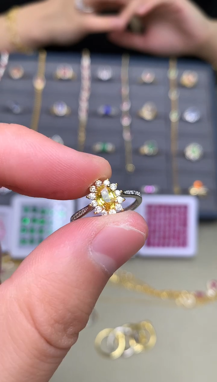 戒指蓝宝石银S925镶嵌戒指