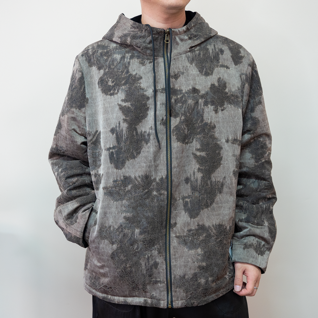 月下扬帆24112秋冬加厚中国风锦油绸重磅香云纱连帽外套