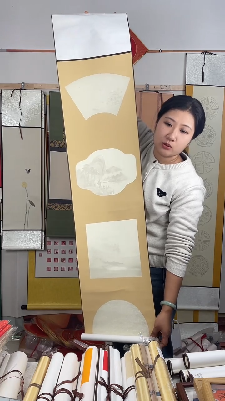 2个四尺对开古风条屏挂轴（混搭）