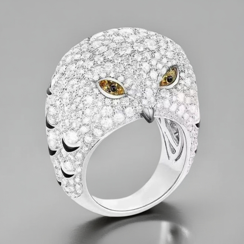 18K金满钻猫头鹰戒指 CZ (定制品质48小时鉴赏期）