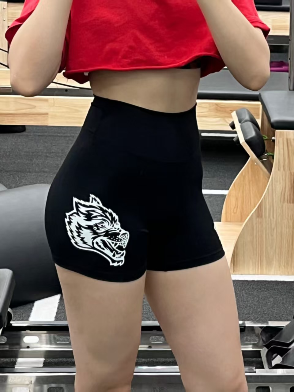 狼头女高腰运动短裤跑步瑜伽裤裸感蜜桃臀紧身透气外穿训练健身服