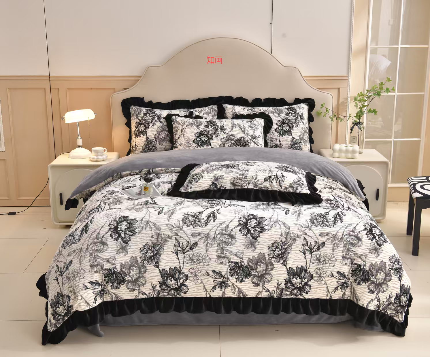 2025新款法式韩版加厚牛奶绒花边四件套 被套床单双面绒 床上用品