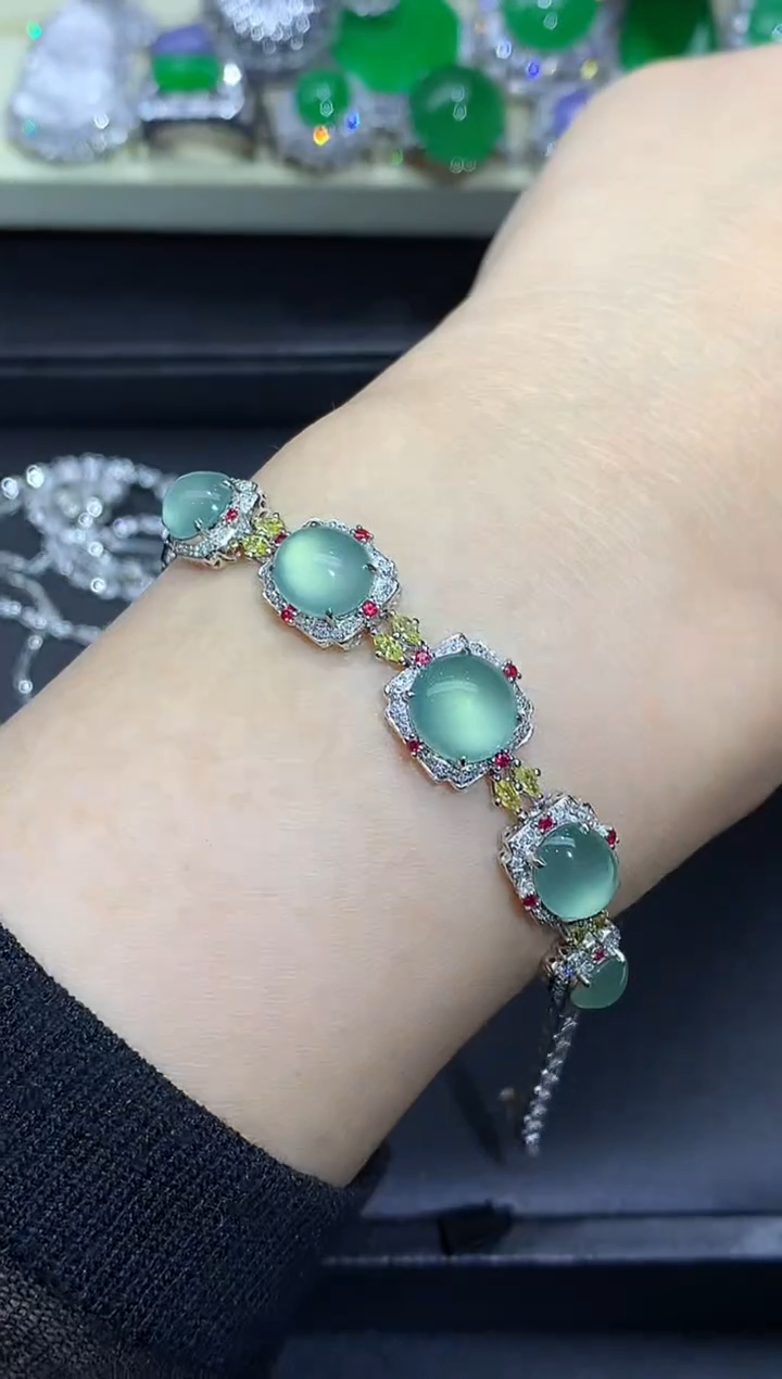 18K金镶嵌手链翡翠578-中国好珍宝