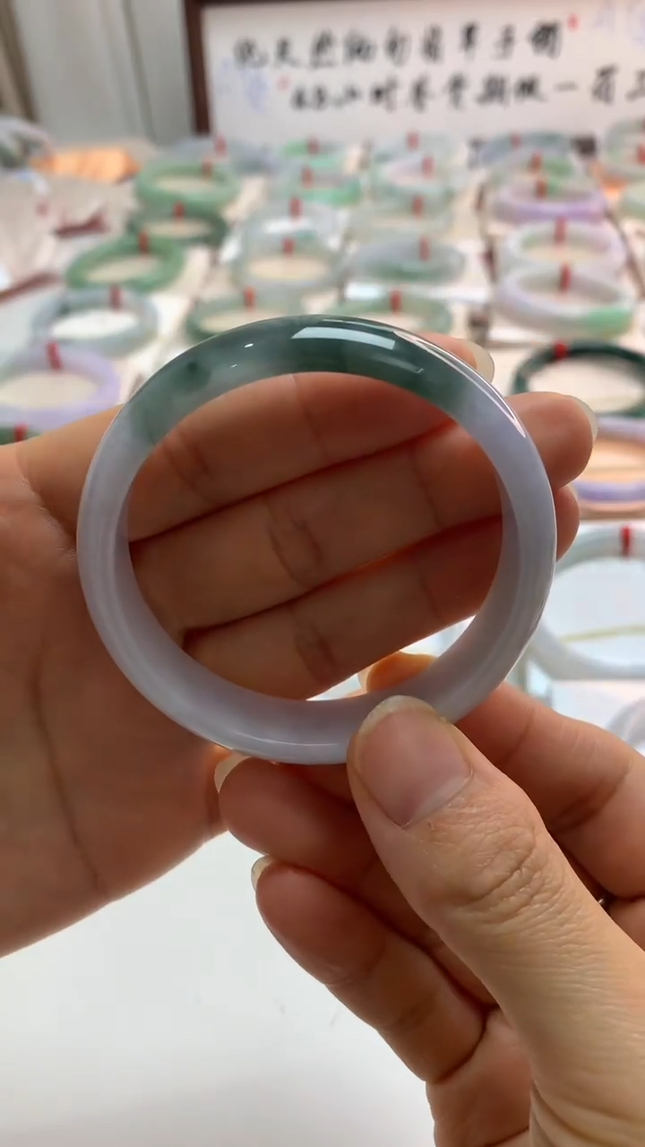 未镶嵌手镯翡翠53.6紫底半山水