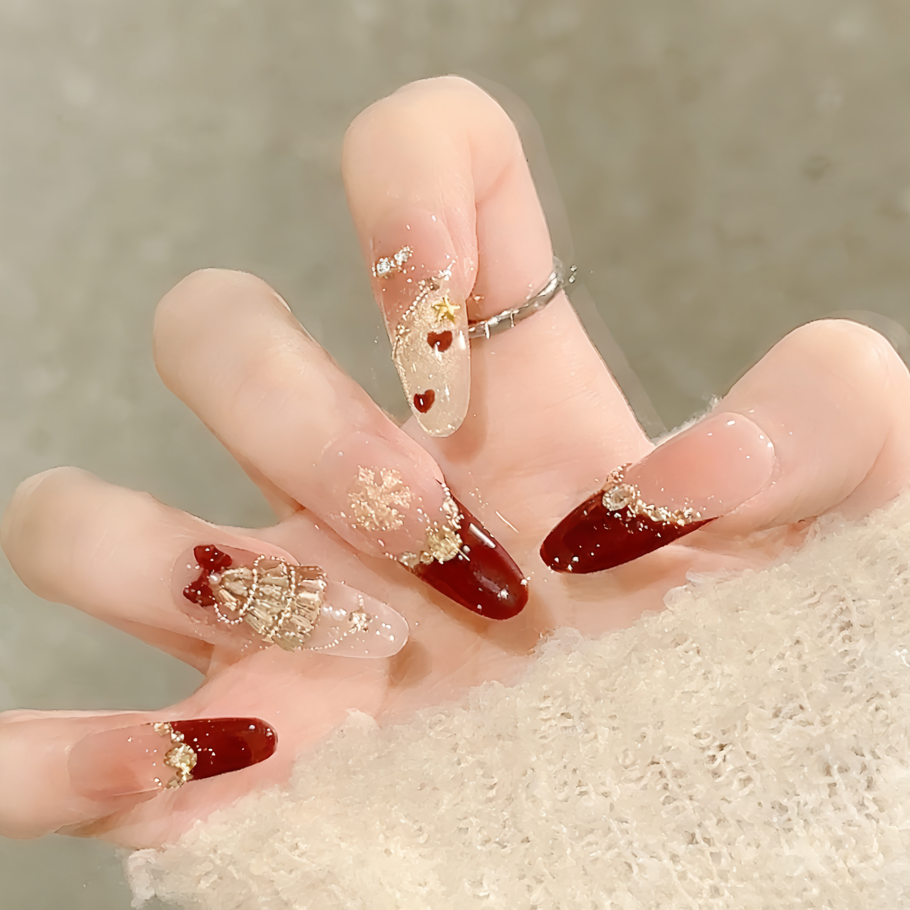 【圣诞鎏金】新款显白百搭纯手工穿戴甲腮红猫眼可拆卸美甲