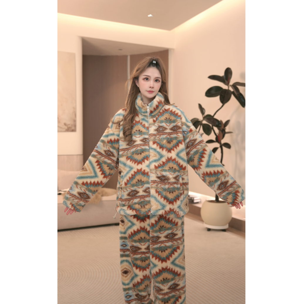 DM【波西米亚风】高定冬款墩墩绒加厚家居服套装女士