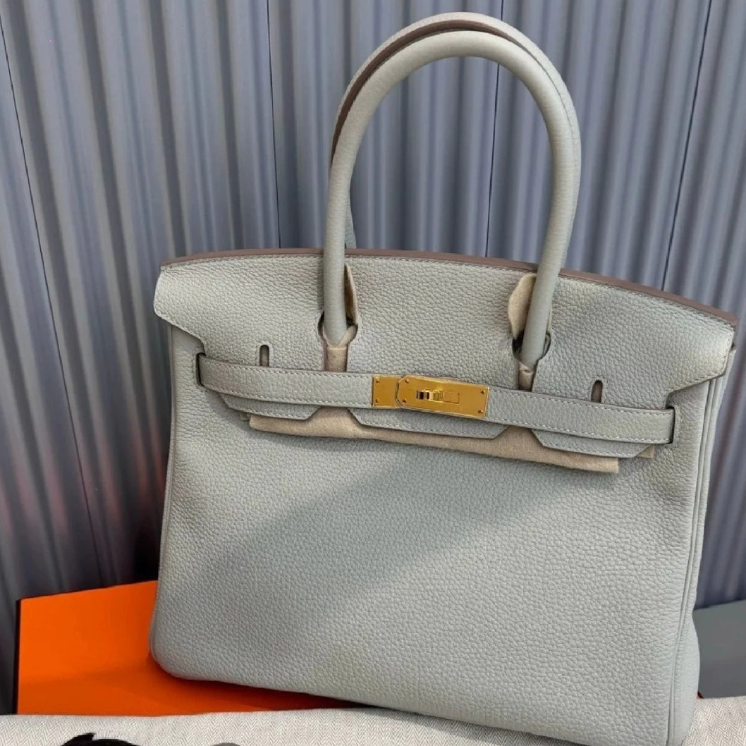 99新 Hermes/爱马仕 小花攀攀Birkin 30 珍珠灰 Togo皮 Z刻 金扣 