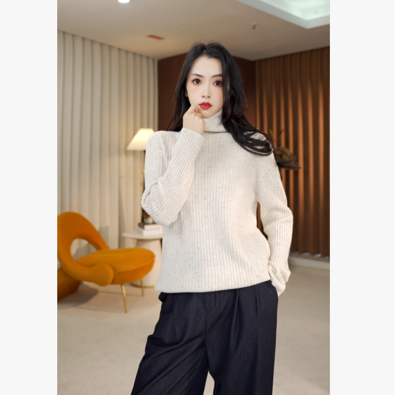 女士高领羊毛加彩点针织打底衫长袖时尚百搭6610