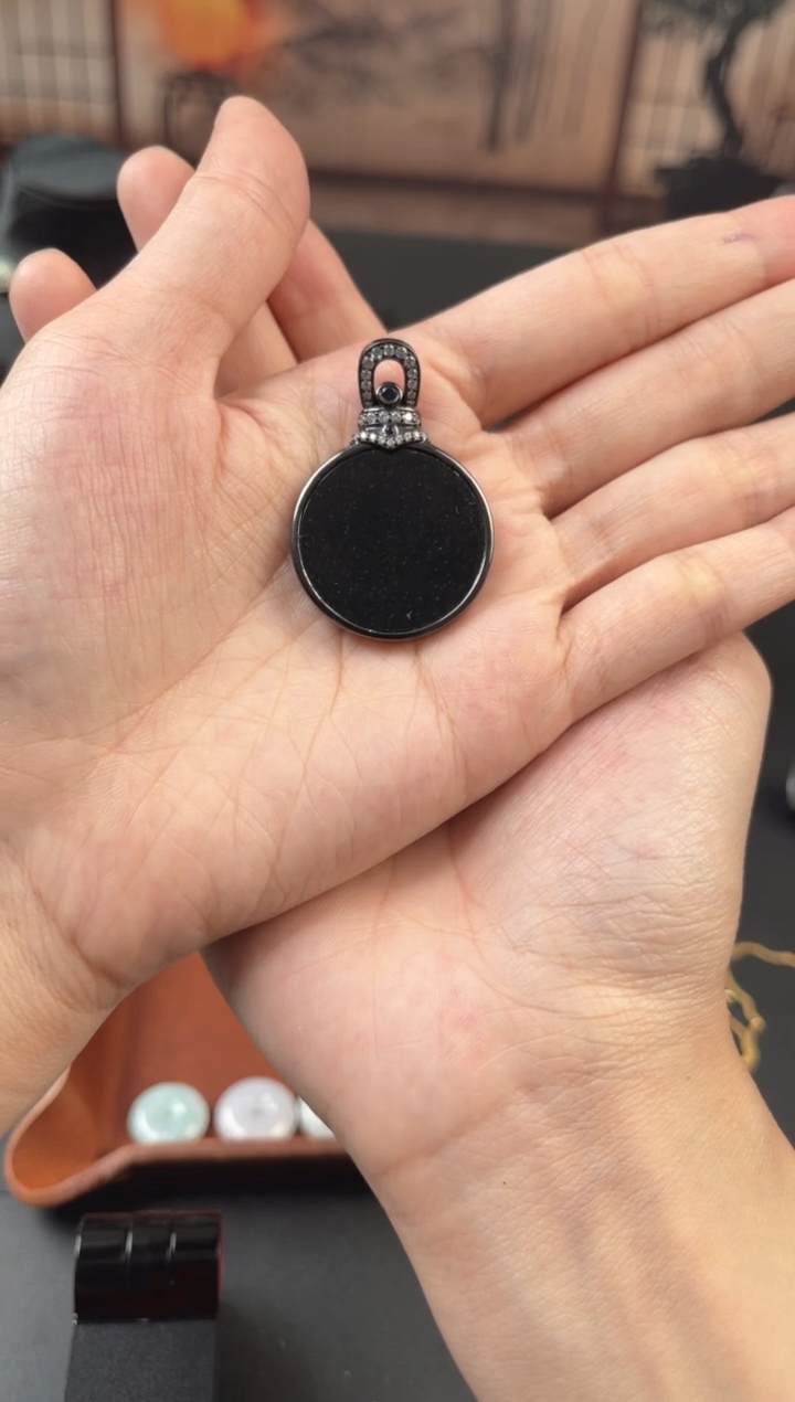 【闪购商品】翡翠吊坠(赠链)银S925镶嵌翡翠墨翠吊坠AXZB020