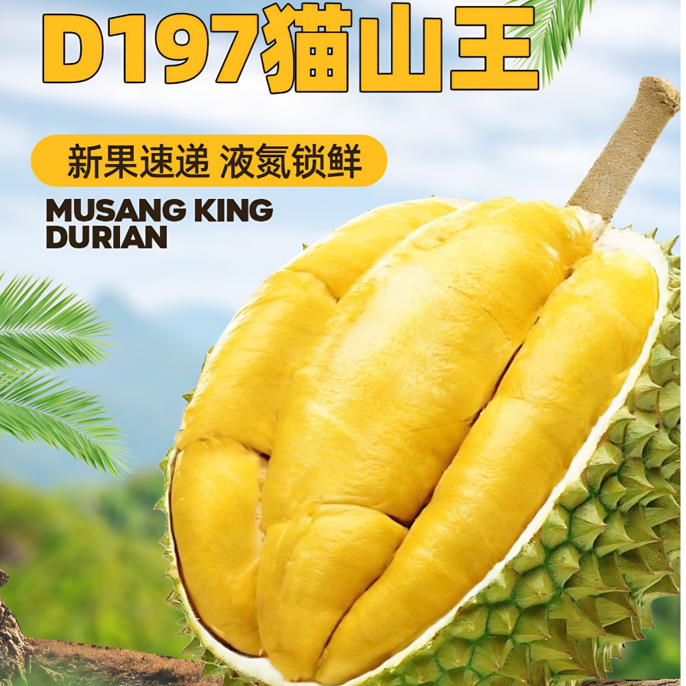 马来西亚D197猫山王榴莲AA果 液氮冷冻 顺丰包邮