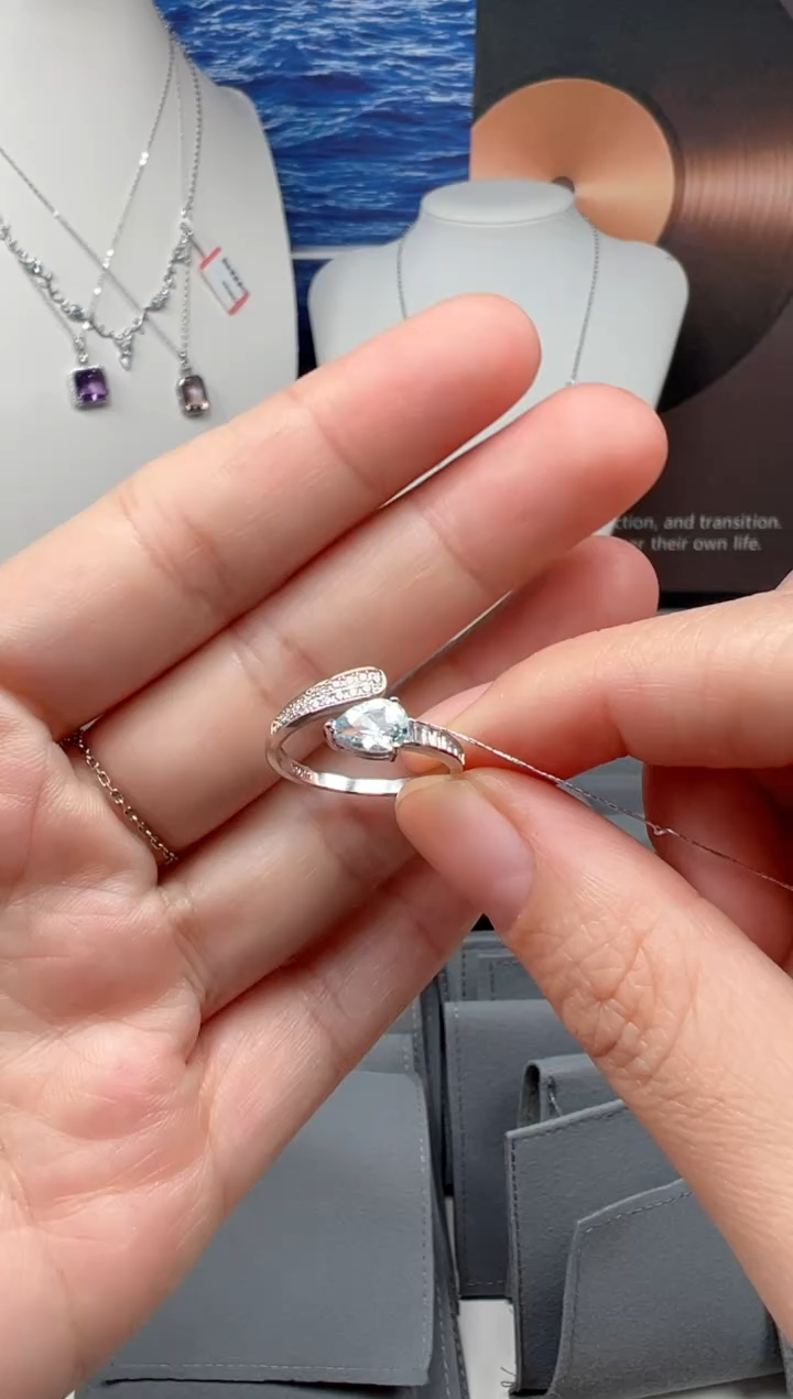 银S925镶嵌戒圈海蓝宝石2