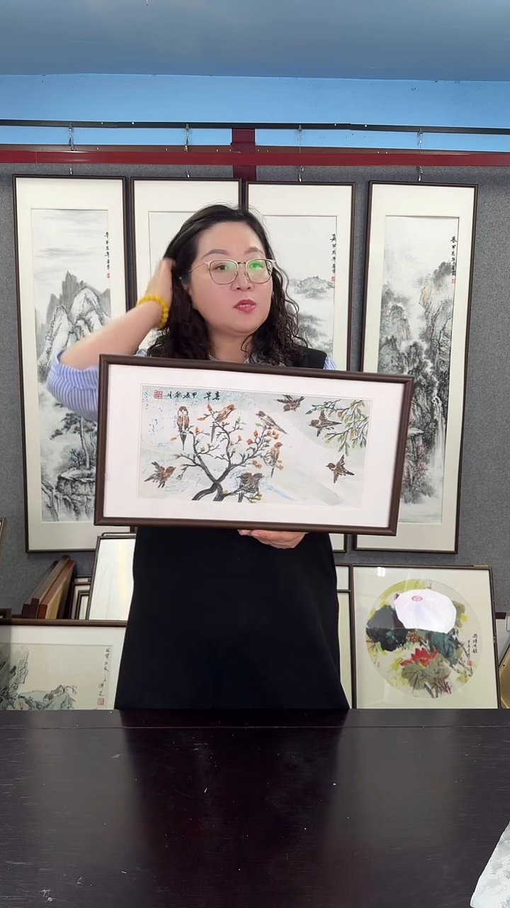 国画实木装裱 花鸟 25*56