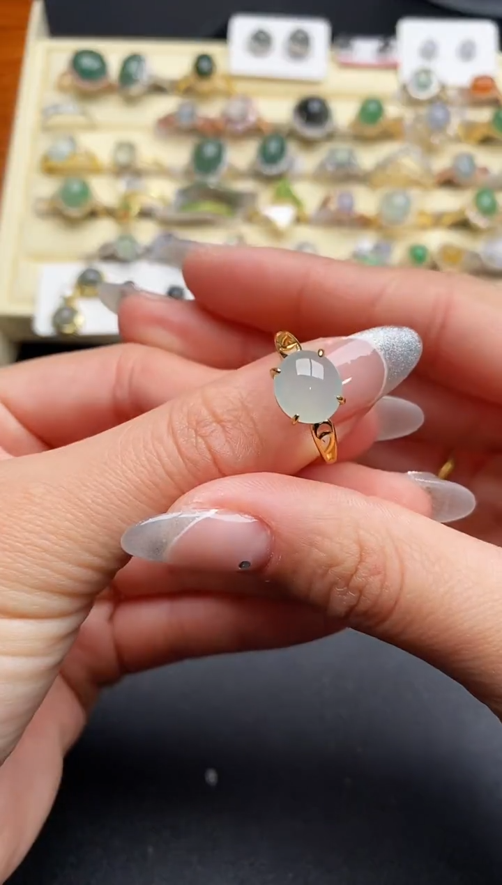 【闪购商品】翡翠戒指银S925镶嵌777777777+5