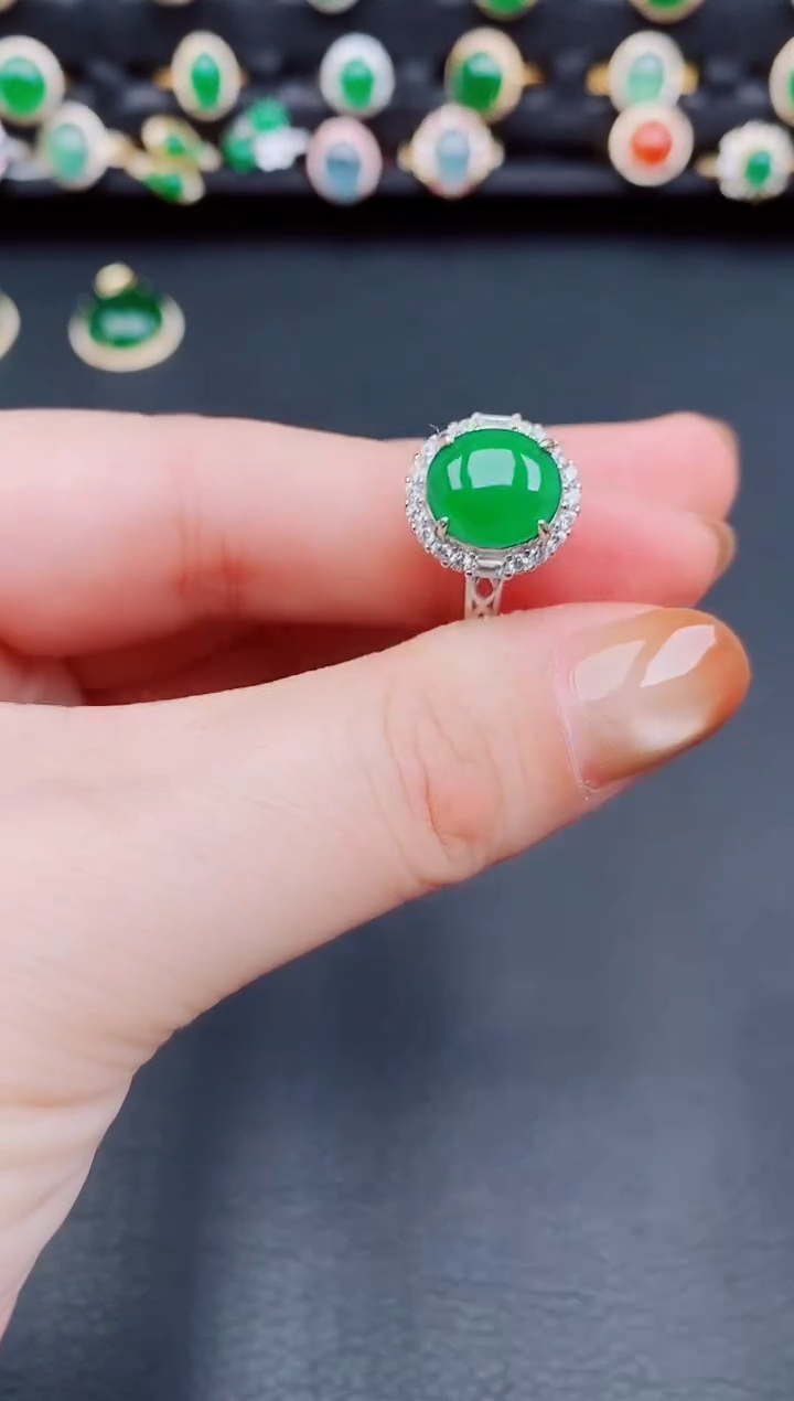【闪购商品】翡翠戒指银S925镶嵌天然a货翡翠75
