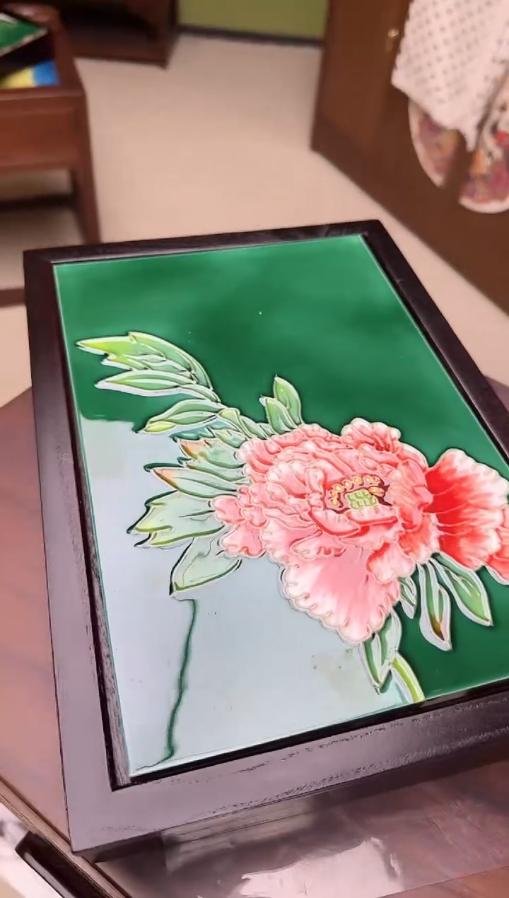 陶瓷  绿牡丹  干果盒