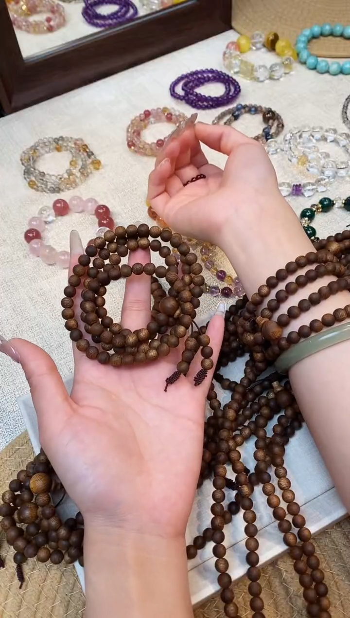 合金手链水晶海南奇楠沉香108颗手串四圈6-7mm多样性发一