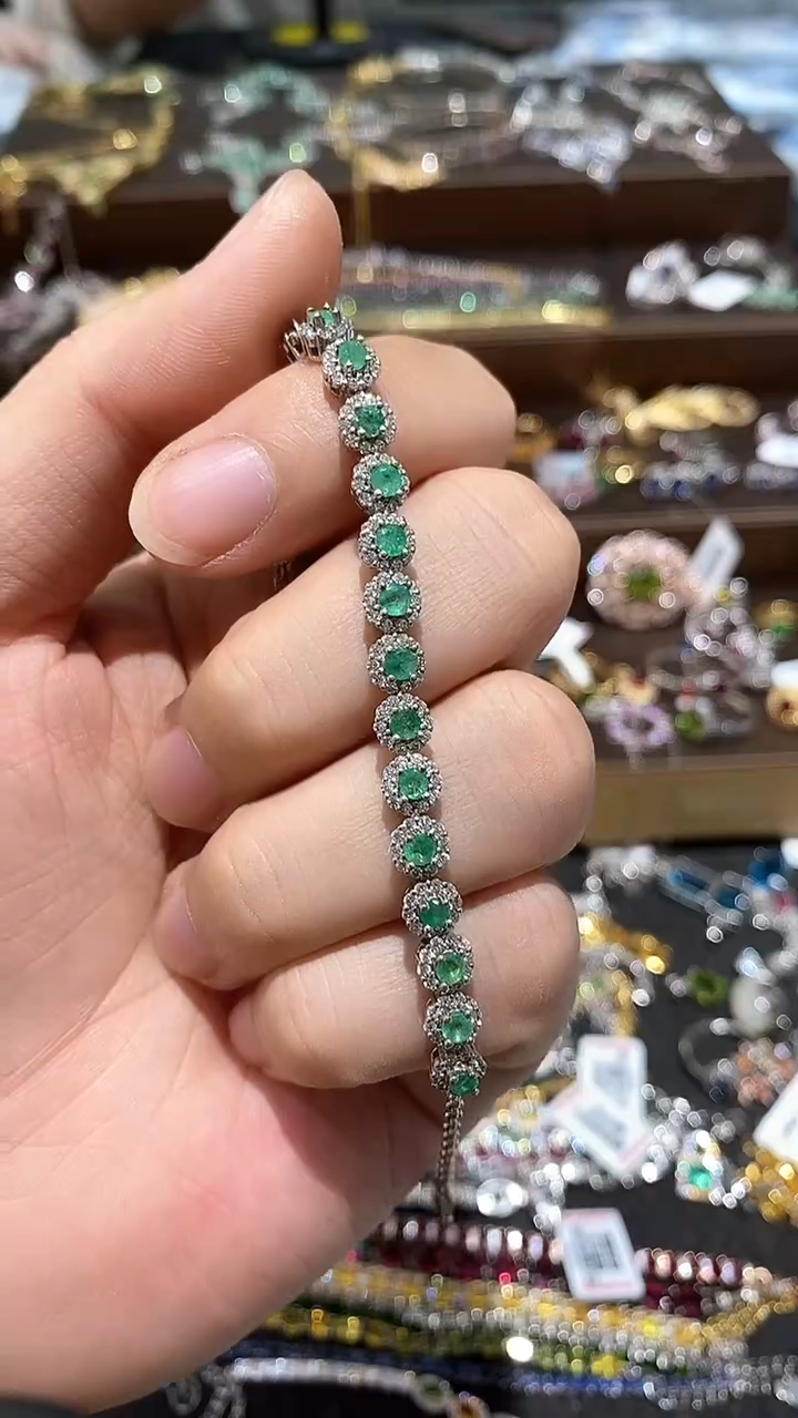 【闪购商品】祖母绿手链银S925镶嵌手链