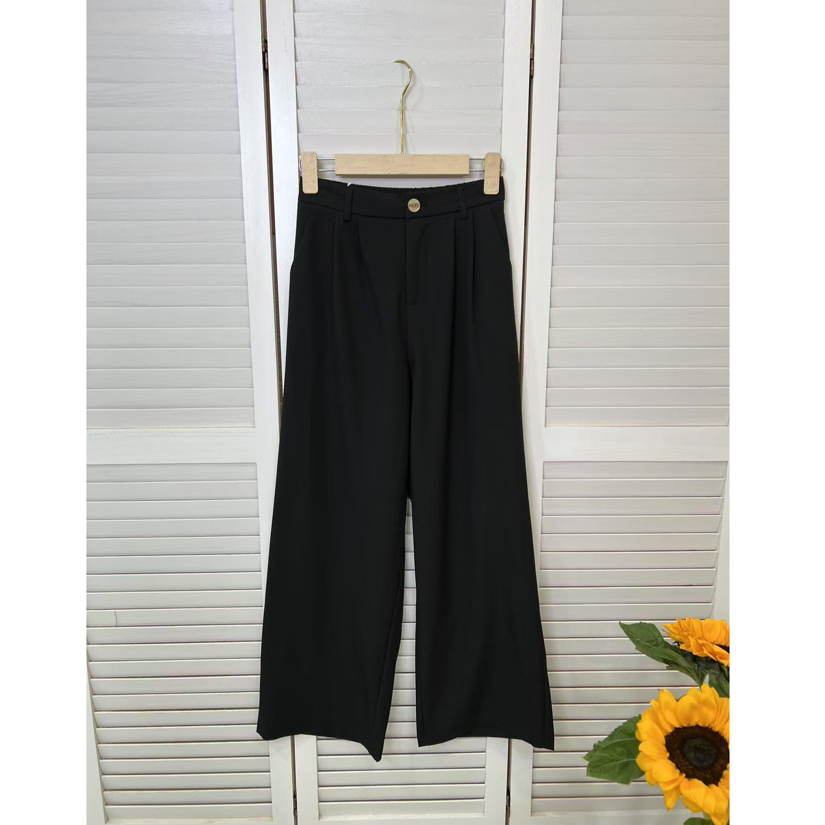 8205半松紧腰西裤女款春季显瘦高腰阔腿垂感时尚百搭西裤